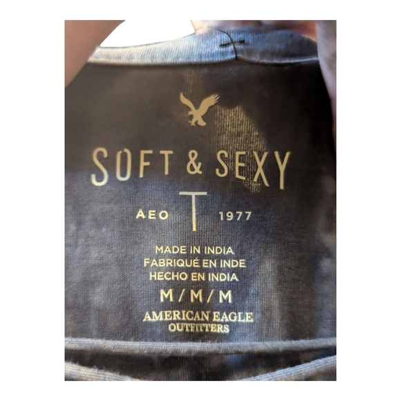 American Eagle Gray Tie-Dye Lace-Up Women's Tee Sized Medium - Picture 4 of 5